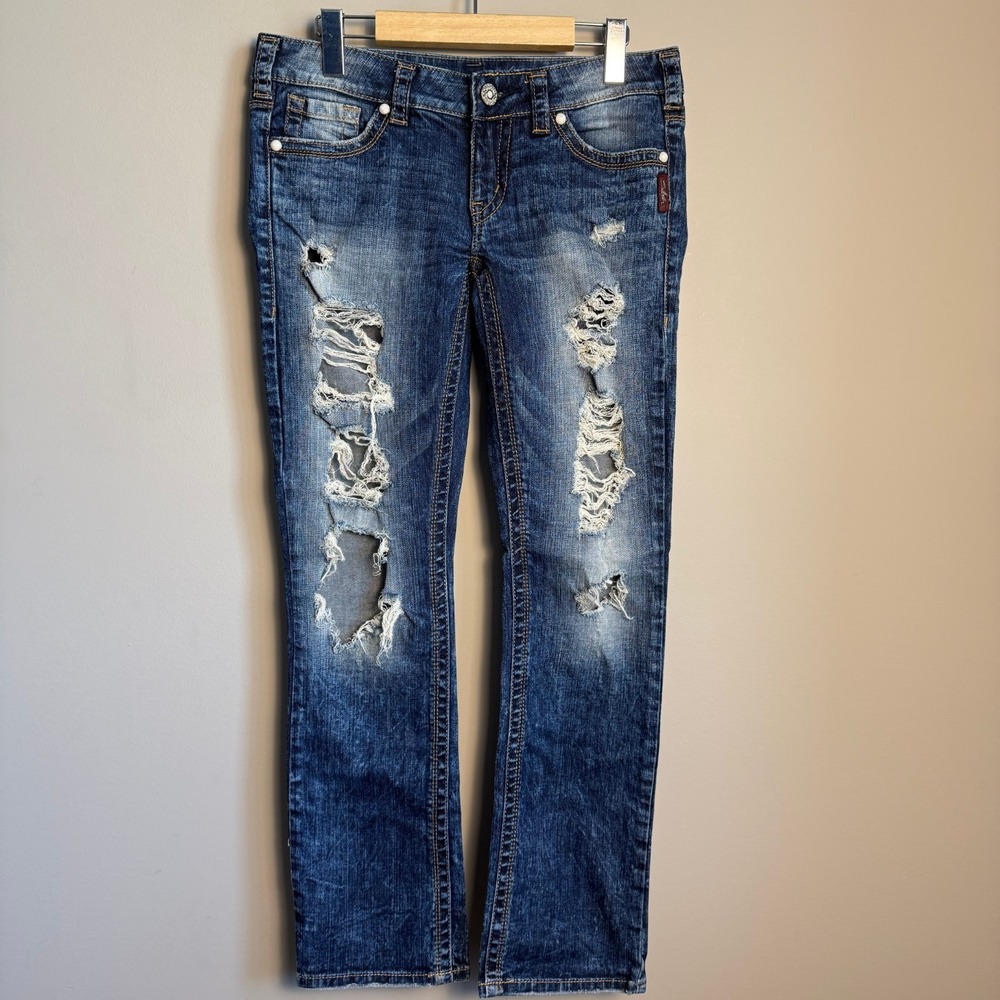 Silver Jeans Womens Distressed Manchester Blue Jeans Size 29/31‎ Pearl Rivets
